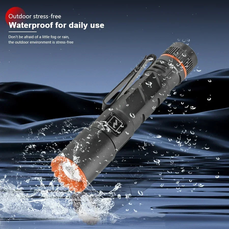 High Power Mini Flashlight USB Charging Small Flashlight with Clip Magnetic Pocket Torch for Camping Hiking Emergency Light