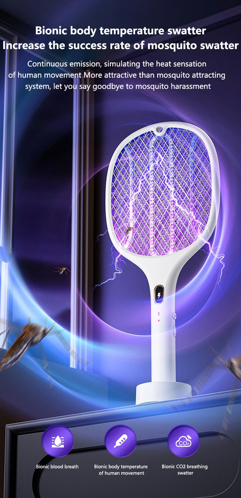 3 In 1 Multi-Functional Bug Zapper Racket Usb Rechargeable Mosquito Killer Safe Electric Mosquito Swatter Pest Control Supplies