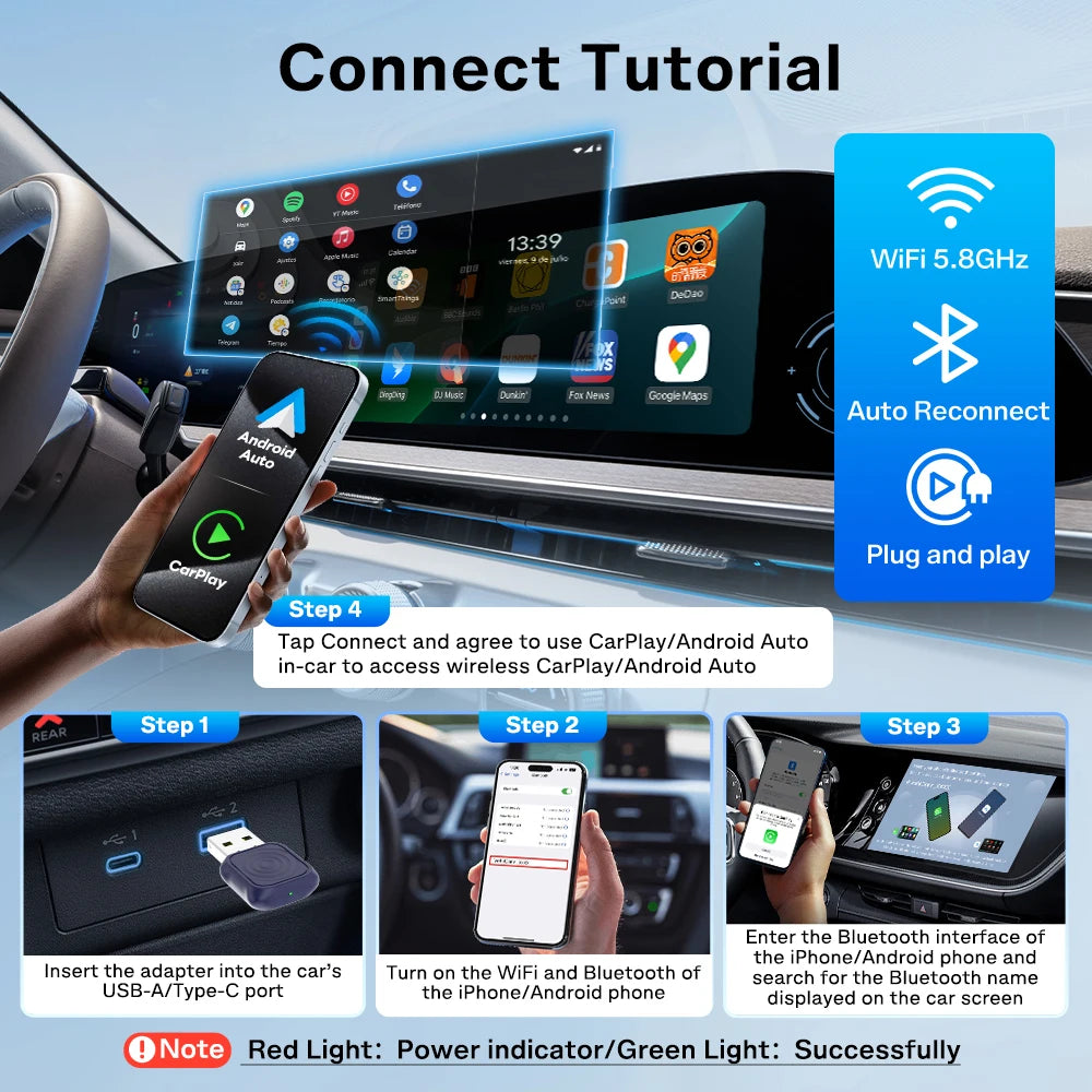 CarlinKit Mini Wireless CarPlay Adapter 2025 New Android Auto Wireless Dongle Wifi 5.8G Auto Connect Box Support Spotify Music