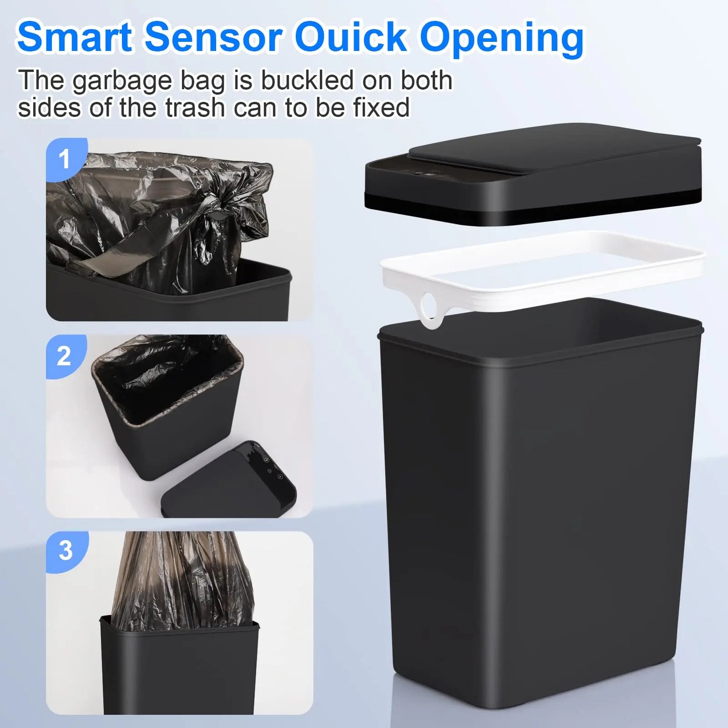 Bathroom Touchless Trash,12L Motion Sensor-Activated Trash Can with Lid, Automatic Kitchen Trash for Office, Living Room, Bedroom