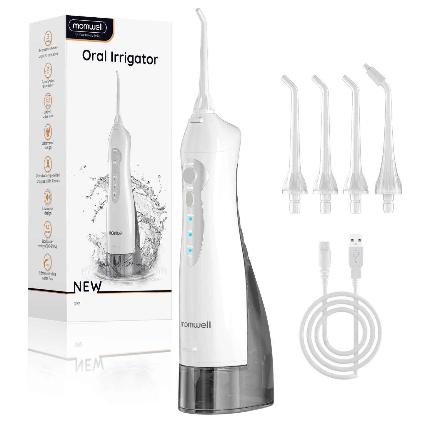 Dental Floss Portable Cordless F18 Oral Irrigator 3 Cleaning Modes Waterproof Rechargeable Dental Cleaner 4 Nozzles Clean Gums