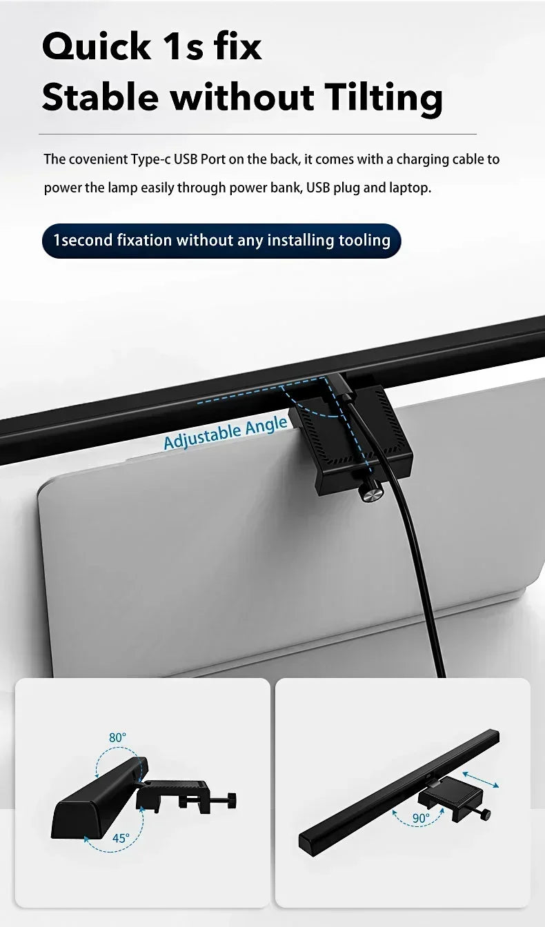 Eye Protection LED Desk Lamp Asymmetric Light Source Hanging Computer Monitor Screen Light 33/50cm for Office Work Study Dimming