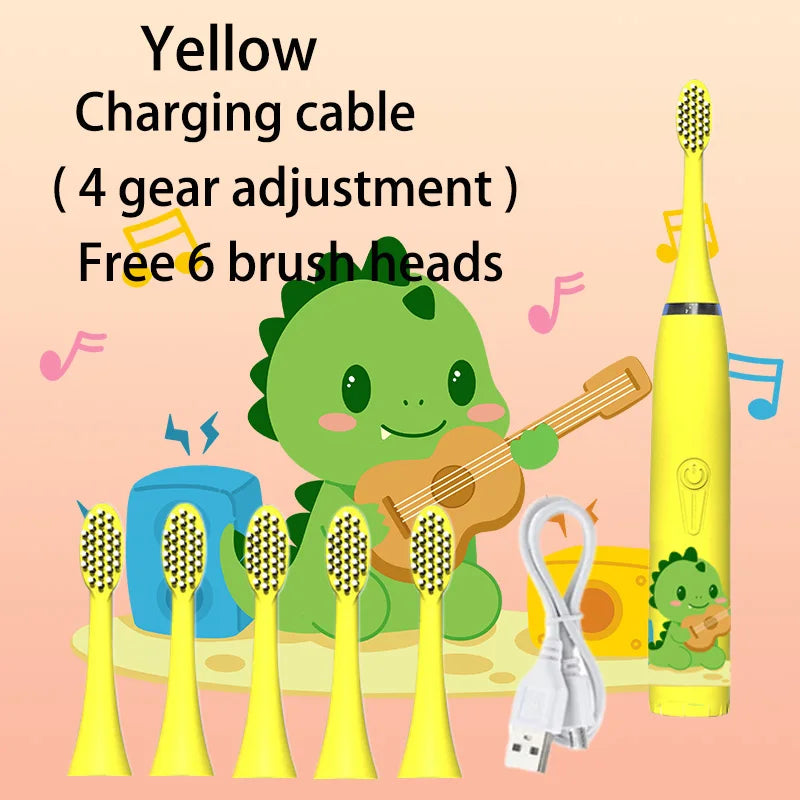 Sonic Electric Toothbrush IPX7 Waterproof With Replacement Heads Automatic Rechargeable Colorful Children Cartoon Brush For Kids