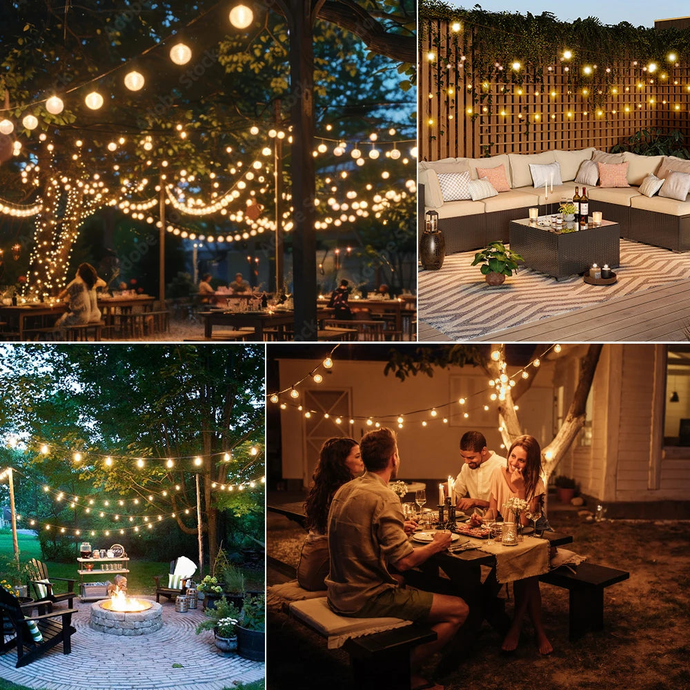 G40 Outdoor Solar String Light Garland LED Solar String Lights 24V Globe Waterproof Hanging Lights for Garden Backyard Cafe