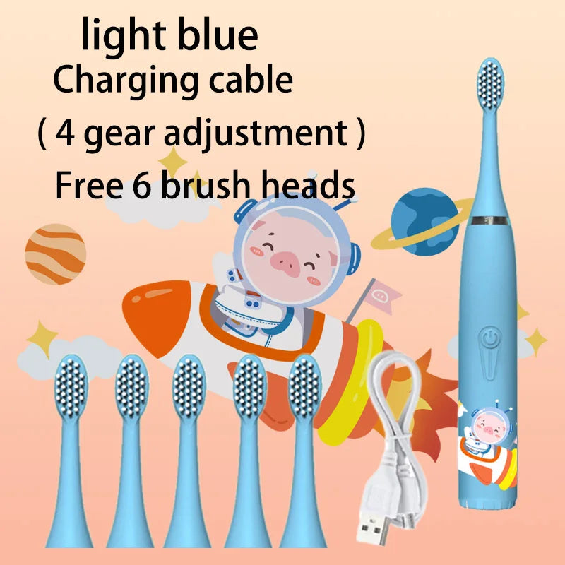 Sonic Electric Toothbrush IPX7 Waterproof With Replacement Heads Automatic Rechargeable Colorful Children Cartoon Brush For Kids
