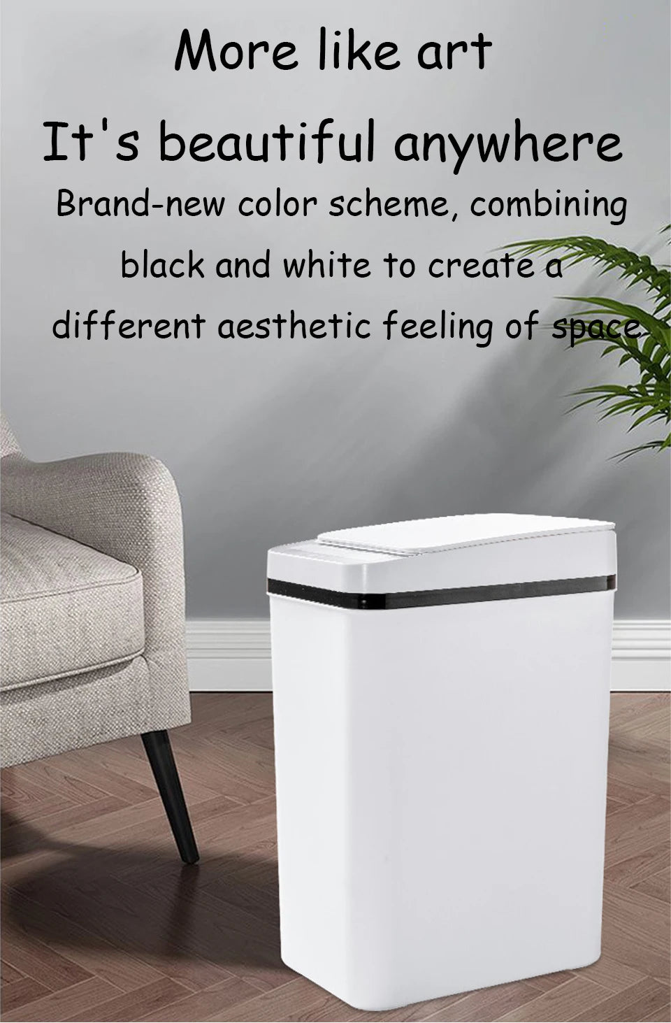 Bathroom Touchless Trash,12L Motion Sensor-Activated Trash Can with Lid, Automatic Kitchen Trash for Office, Living Room, Bedroom