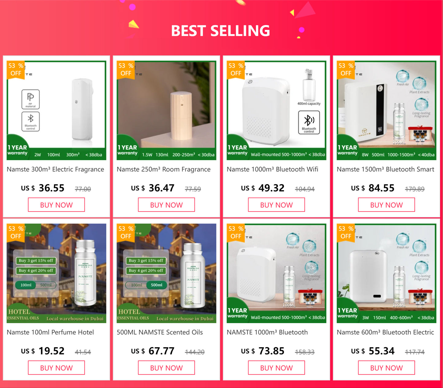 NAMSTE Perfume Diffuser Home Fragrance Air Freshener Electric Aromatic Oasis Power 7W 300ML Capacity WIFI Bluetooth Smart Contro