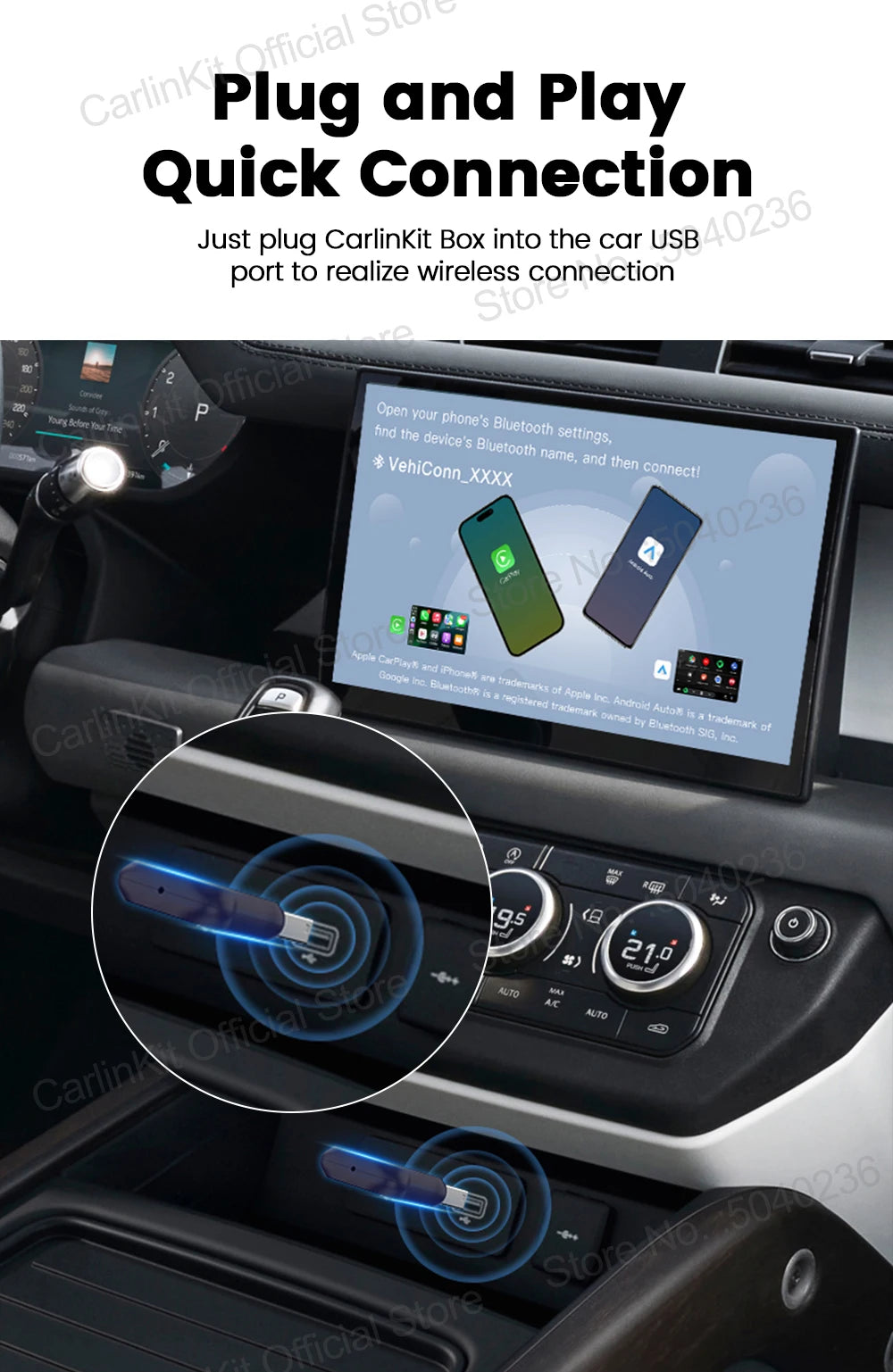 CarlinKit 5.0 Wireless Adapter Mini Ultra Wireless Android Auto & CarPlay USB Dongle For Car Upgrade WiFi Bluetooth Auto Connect