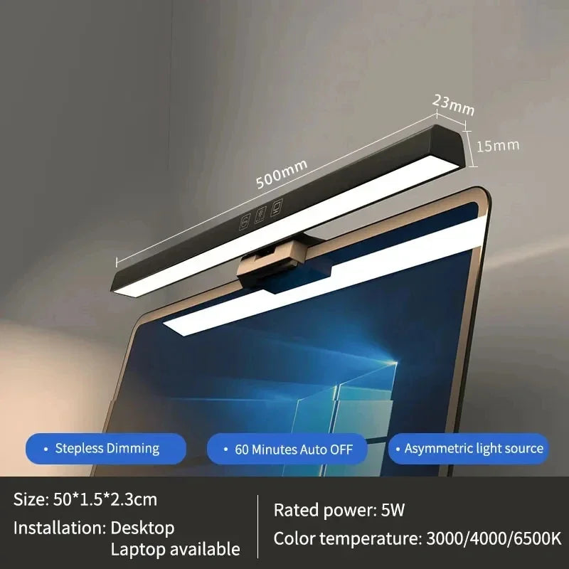 Eye Protection LED Desk Lamp Asymmetric Light Source Hanging Computer Monitor Screen Light 33/50cm for Office Work Study Dimming