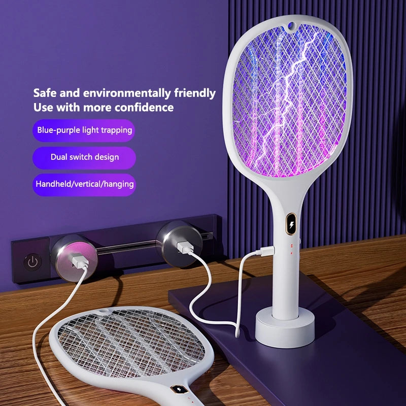 3 In 1 Multi-Functional Bug Zapper Racket Usb Rechargeable Mosquito Killer Safe Electric Mosquito Swatter Pest Control Supplies