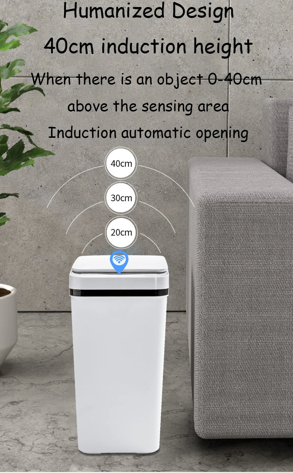 Bathroom Touchless Trash,12L Motion Sensor-Activated Trash Can with Lid, Automatic Kitchen Trash for Office, Living Room, Bedroom