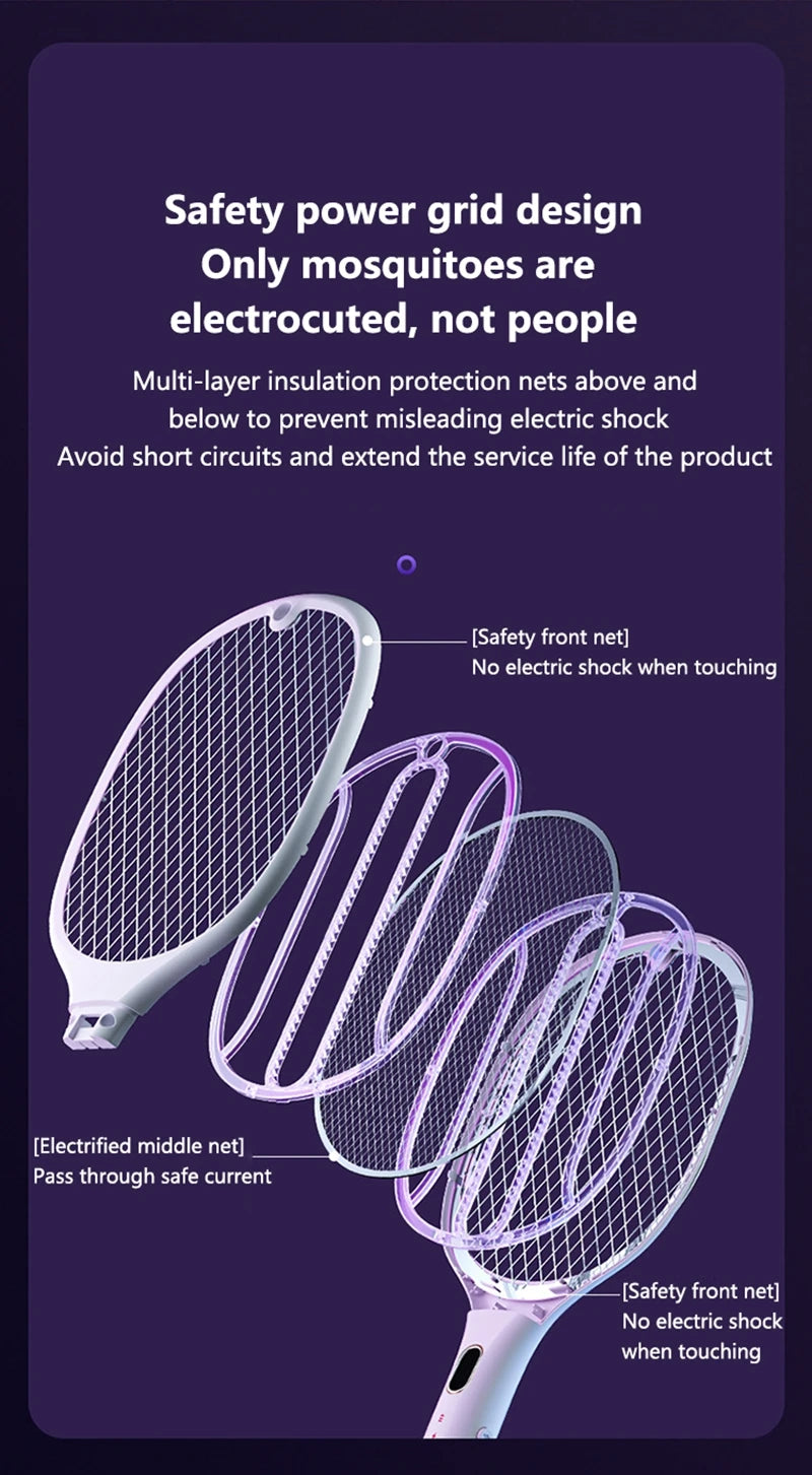 3 In 1 Multi-Functional Bug Zapper Racket Usb Rechargeable Mosquito Killer Safe Electric Mosquito Swatter Pest Control Supplies