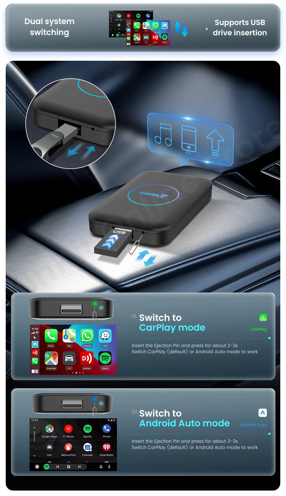 2025 CarlinKit TBox LiteS Android Ai Box Android auto CarPlay Wireless Adatper for Netfilx Youtube IPTV Spotify Car Accessories