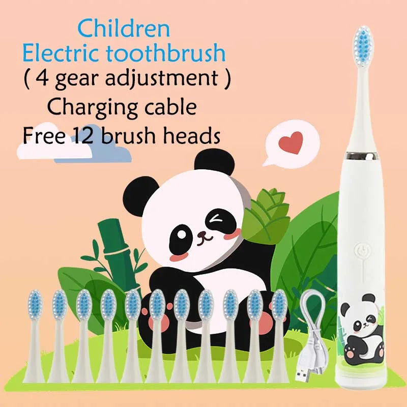 Sonic Electric Toothbrush IPX7 Waterproof With Replacement Heads Automatic Rechargeable Colorful Children Cartoon Brush For Kids