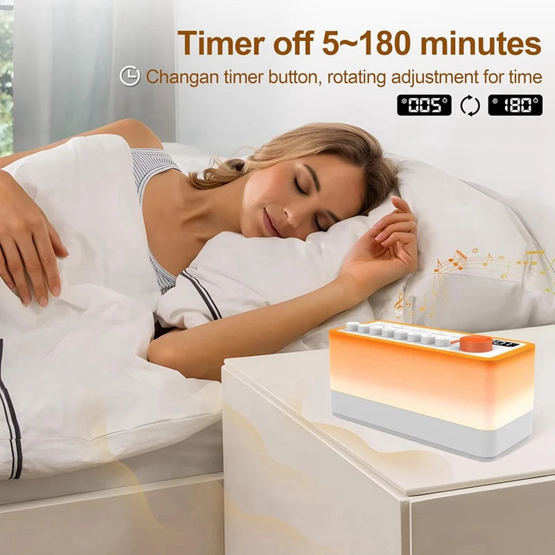 White Noise Sleep Sound Machine With 8 Nature Sounds, Portable Bluetooth Speaker, 12 Colors Night Lights