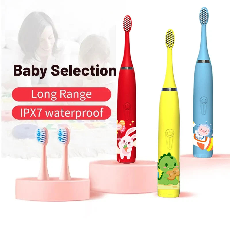 Sonic Electric Toothbrush IPX7 Waterproof With Replacement Heads Automatic Rechargeable Colorful Children Cartoon Brush For Kids