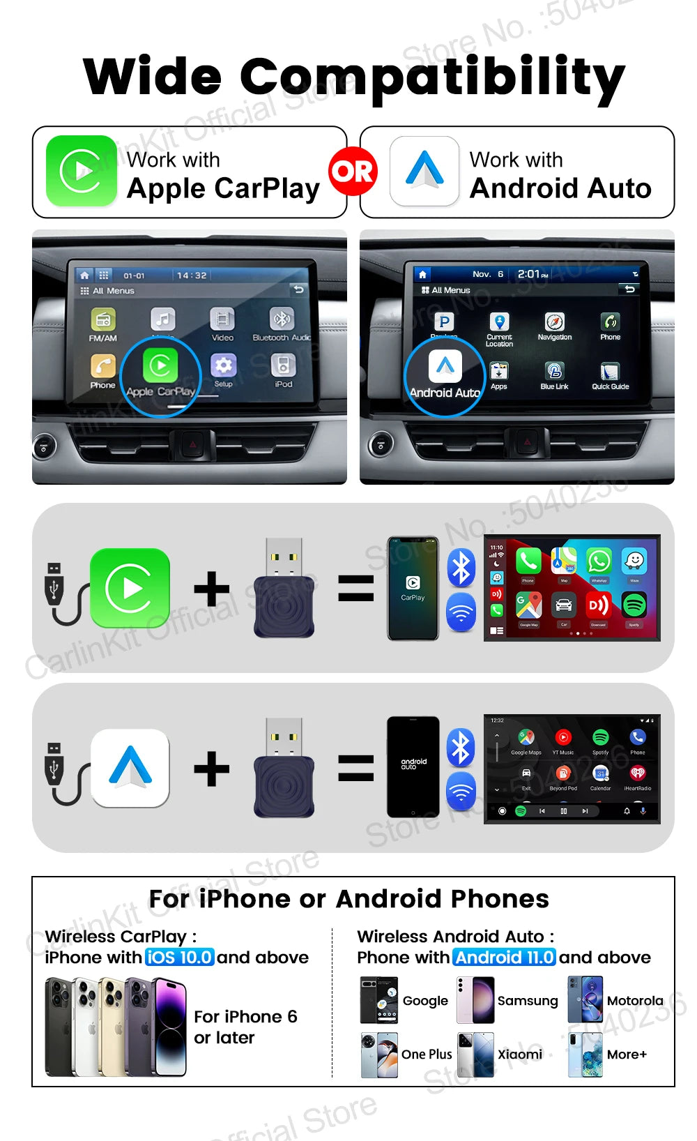 CarlinKit 5.0 Wireless Adapter Mini Ultra Wireless Android Auto & CarPlay USB Dongle For Car Upgrade WiFi Bluetooth Auto Connect