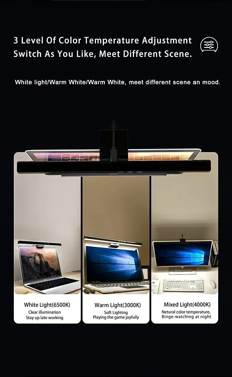 Eye Protection LED Desk Lamp Asymmetric Light Source Hanging Computer Monitor Screen Light 33/50cm for Office Work Study Dimming