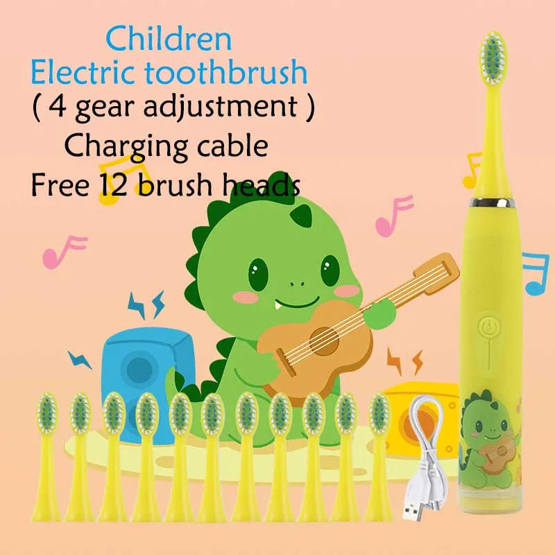 Sonic Electric Toothbrush IPX7 Waterproof With Replacement Heads Automatic Rechargeable Colorful Children Cartoon Brush For Kids