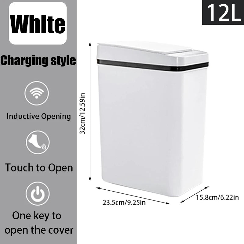 Bathroom Touchless Trash,12L Motion Sensor-Activated Trash Can with Lid, Automatic Kitchen Trash for Office, Living Room, Bedroom