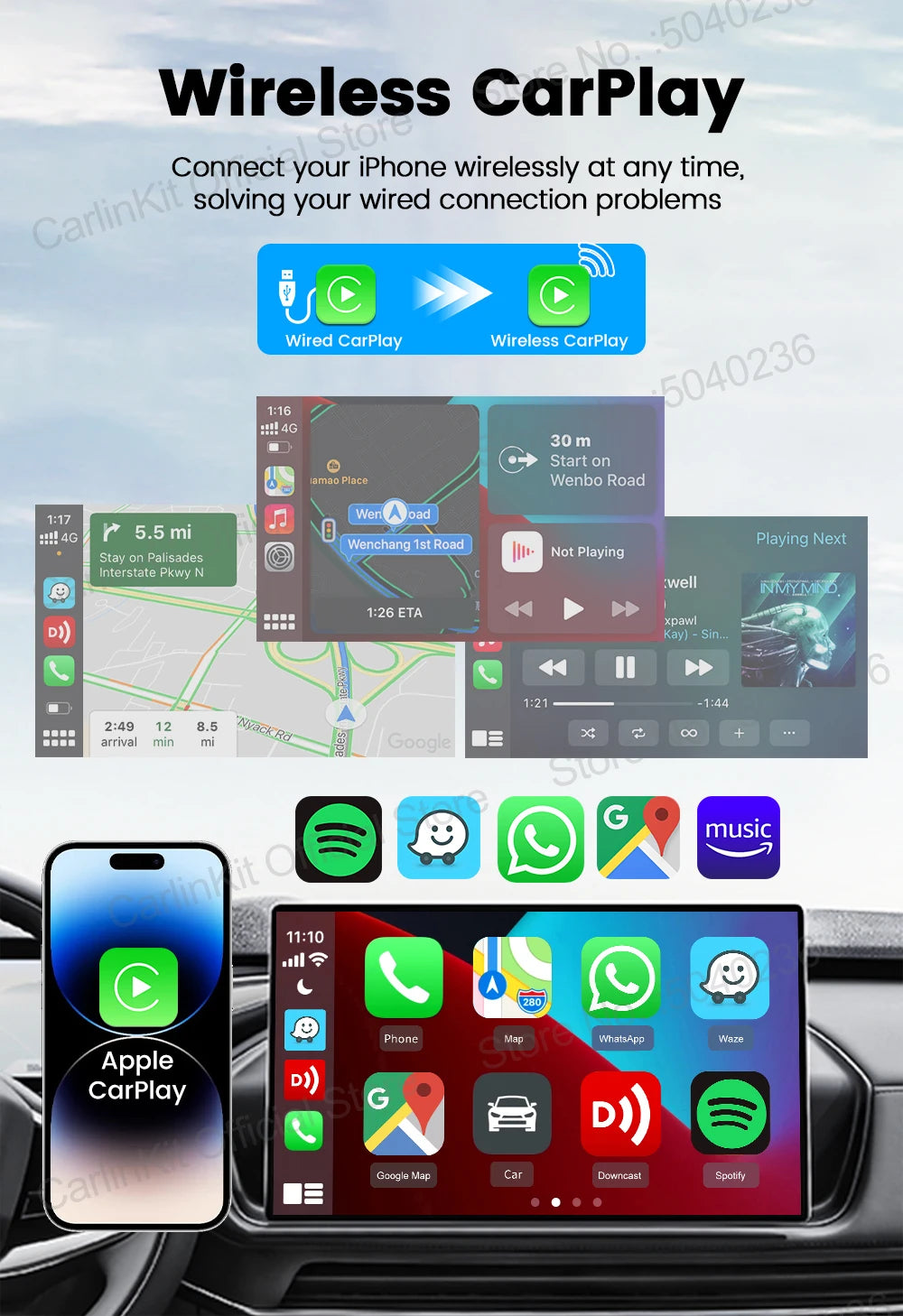 CarlinKit 5.0 Wireless Adapter Mini Ultra Wireless Android Auto & CarPlay USB Dongle For Car Upgrade WiFi Bluetooth Auto Connect