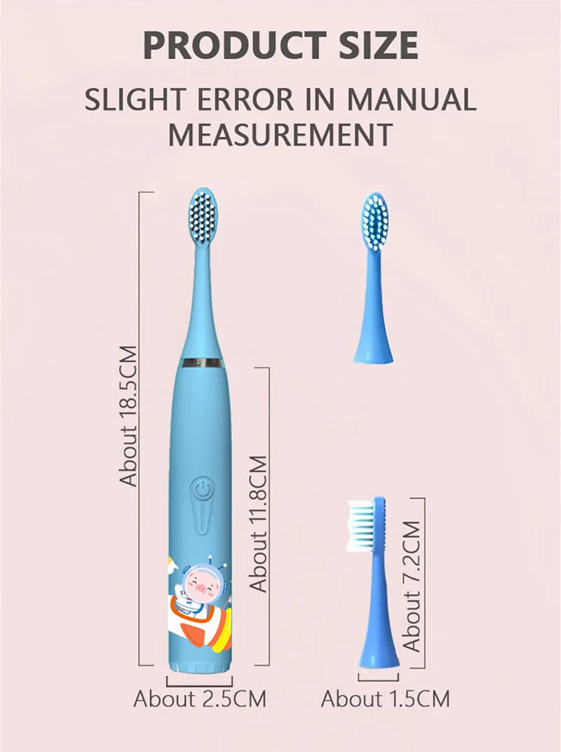 Sonic Electric Toothbrush IPX7 Waterproof With Replacement Heads Automatic Rechargeable Colorful Children Cartoon Brush For Kids
