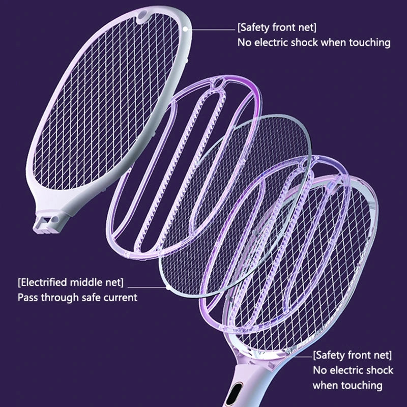 3 In 1 Multi-Functional Bug Zapper Racket Usb Rechargeable Mosquito Killer Safe Electric Mosquito Swatter Pest Control Supplies