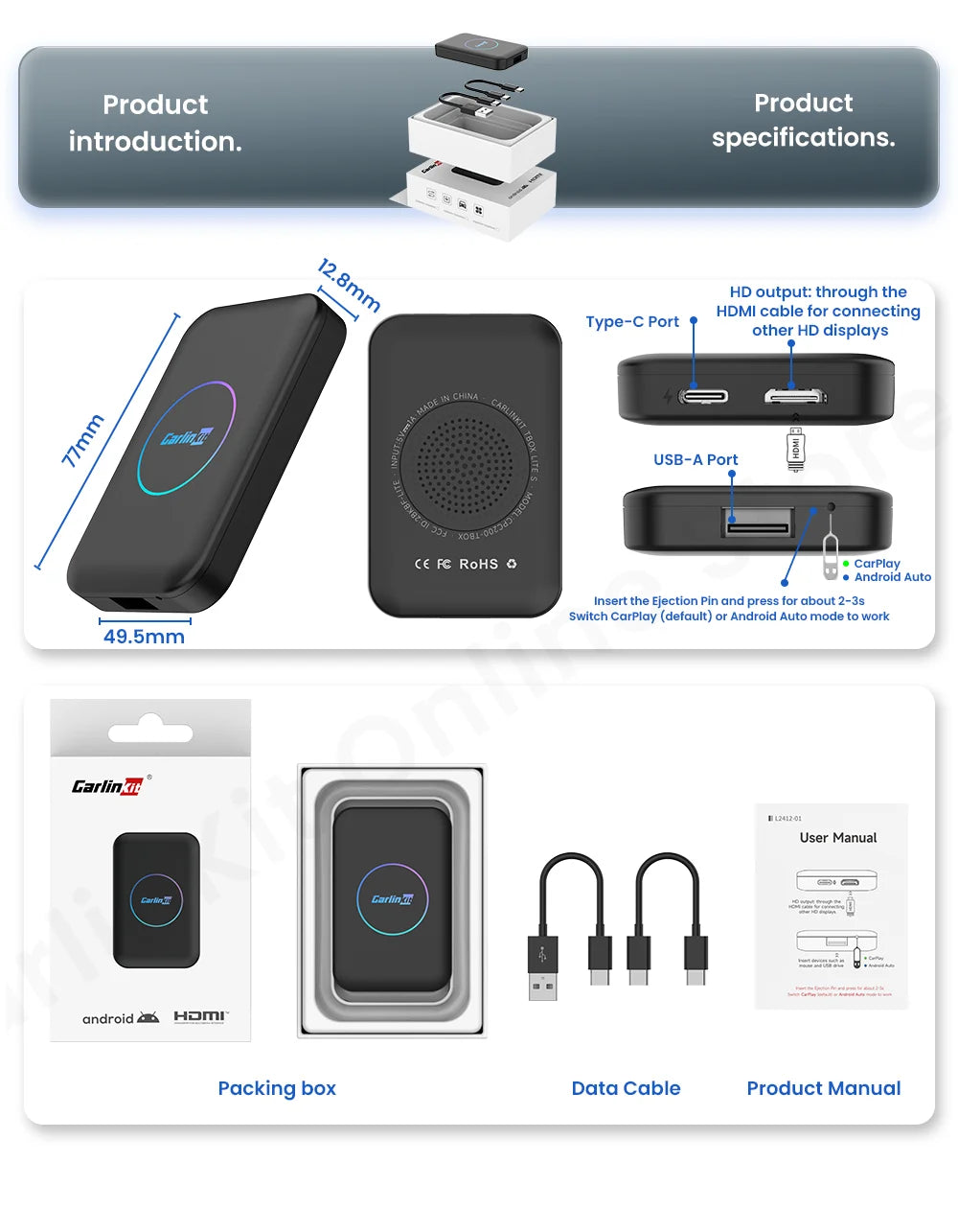 2025 CarlinKit TBox LiteS Android Ai Box Android auto CarPlay Wireless Adatper for Netfilx Youtube IPTV Spotify Car Accessories