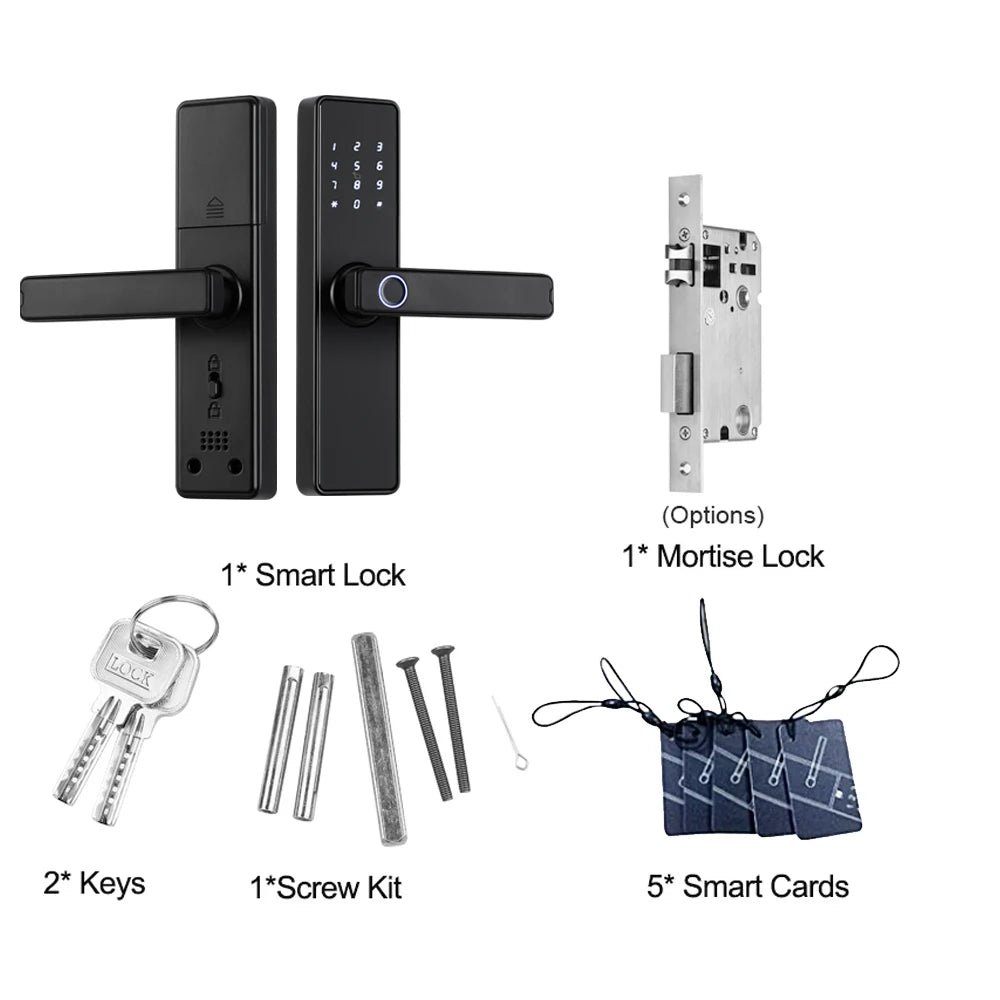 RAYKUBE K20 9-language Biometric Fingerprint Door Lock Electronic Door Lock with  Tuya APP/IC Card/Password/ Key Unlock