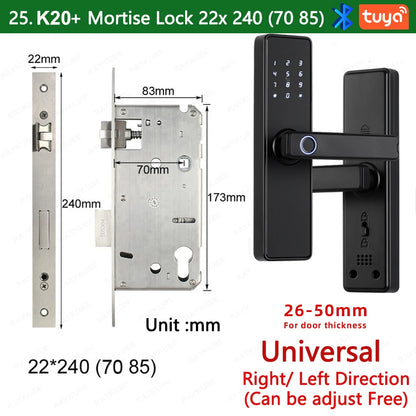 RAYKUBE K20 9-language Biometric Fingerprint Door Lock Electronic Door Lock with  Tuya APP/IC Card/Password/ Key Unlock