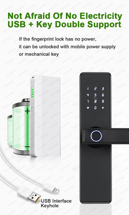 RAYKUBE K20 9-language Biometric Fingerprint Door Lock Electronic Door Lock with  Tuya APP/IC Card/Password/ Key Unlock