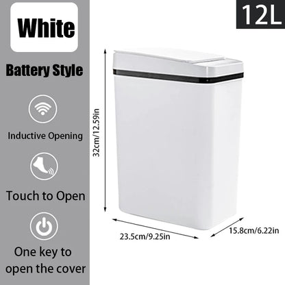 Bathroom Touchless Trash,12L Motion Sensor-Activated Trash Can with Lid, Automatic Kitchen Trash for Office, Living Room, Bedroom