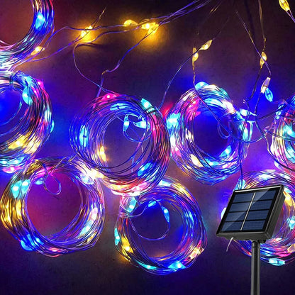 Solar Curtain Light Outdoor Waterproof Solar Fairy Garland String Lights Garden Yard Pavilion Wedding Party Holiday Decor Lights