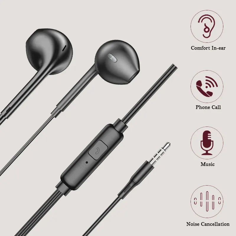3.5mm Wired Headphones In Ear Headset Wired Earphones with Microphone Stereo Earbuds Sports for Samsung Huawei Xiaomi Phones MP3