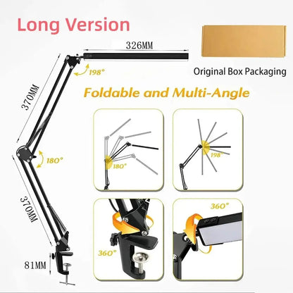 LED Folding Metal Desk Lamp Clip on Light Clamp Long Arm Diming Table Lamp 3 Colors Adjustable For Living Room Reading Computers