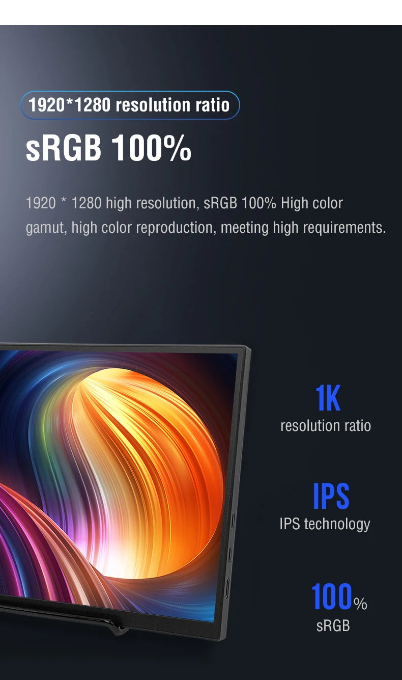 Anmite 10.5-Inch Portable Monitor 1280P HDR 15:10 Low Blue Light For XBox PS4 / 5 Switch Cell Phone PC Loptop Extension