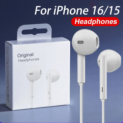 Original Headphones For Apple iPhone 16 15 Pro Max 14 13 12 11 USB-C Lightning 3.5mm Wired Earphones X XR 7 8 Phone Accessories