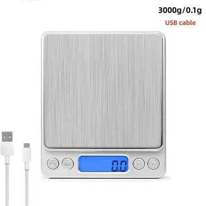 Digital Kitchen Scale Mini Pocket Stainless Steel Precision Jewelry Electronic Balance Weight Gold Gram 0.1/3000g Weigh Scales