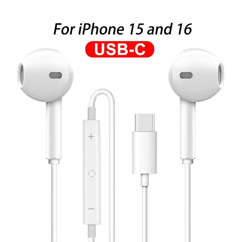 Original Headphones For Apple iPhone 16 15 Pro Max 14 13 12 11 USB-C Lightning 3.5mm Wired Earphones X XR 7 8 Phone Accessories