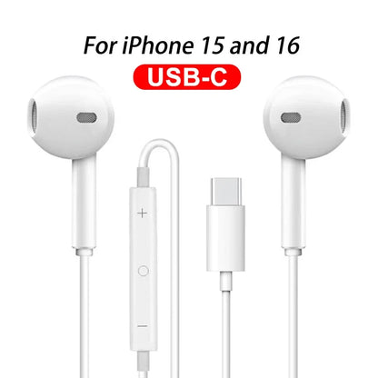Original Headphones For Apple iPhone 16 15 Pro Max 14 13 12 11 USB-C Lightning 3.5mm Wired Earphones X XR 7 8 Phone Accessories