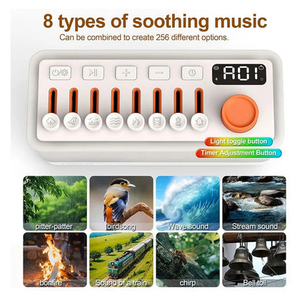 White Noise Sleep Sound Machine With 8 Nature Sounds, Portable Bluetooth Speaker, 12 Colors Night Lights