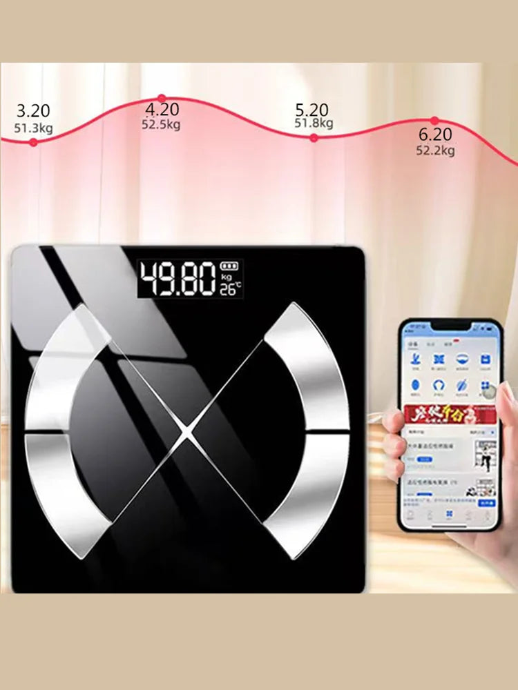 Bluetooth Fat Scale Accurate Smart Digital Bathroom Weight Wireless Weight Scale USB Rechargeable Smartphone APP