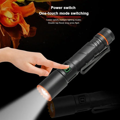 High Power Mini Flashlight USB Charging Small Flashlight with Clip Magnetic Pocket Torch for Camping Hiking Emergency Light