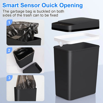 Bathroom Touchless Trash,12L Motion Sensor-Activated Trash Can with Lid, Automatic Kitchen Trash for Office, Living Room, Bedroom
