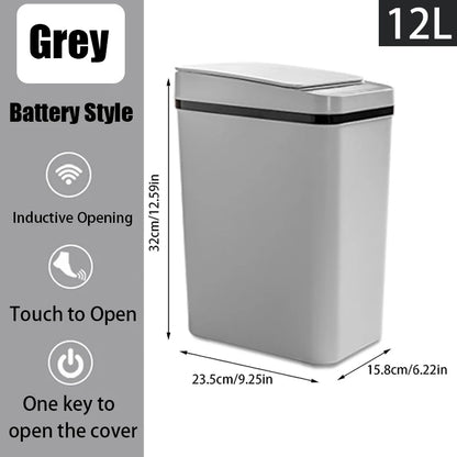 Bathroom Touchless Trash,12L Motion Sensor-Activated Trash Can with Lid, Automatic Kitchen Trash for Office, Living Room, Bedroom