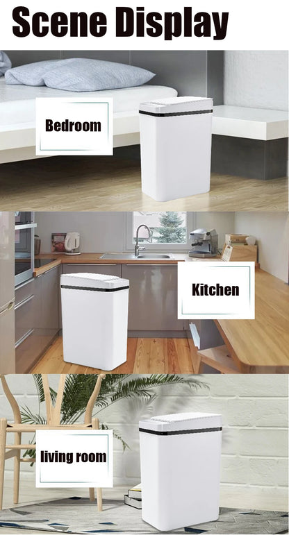 Bathroom Touchless Trash,12L Motion Sensor-Activated Trash Can with Lid, Automatic Kitchen Trash for Office, Living Room, Bedroom