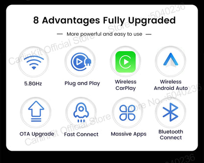 CarlinKit 5.0 Wireless Adapter Mini Ultra Wireless Android Auto & CarPlay USB Dongle For Car Upgrade WiFi Bluetooth Auto Connect