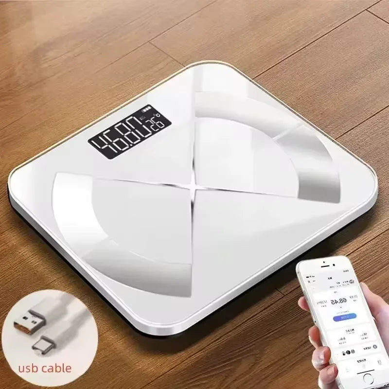 Bluetooth Fat Scale Accurate Smart Digital Bathroom Weight Wireless Weight Scale USB Rechargeable Smartphone APP