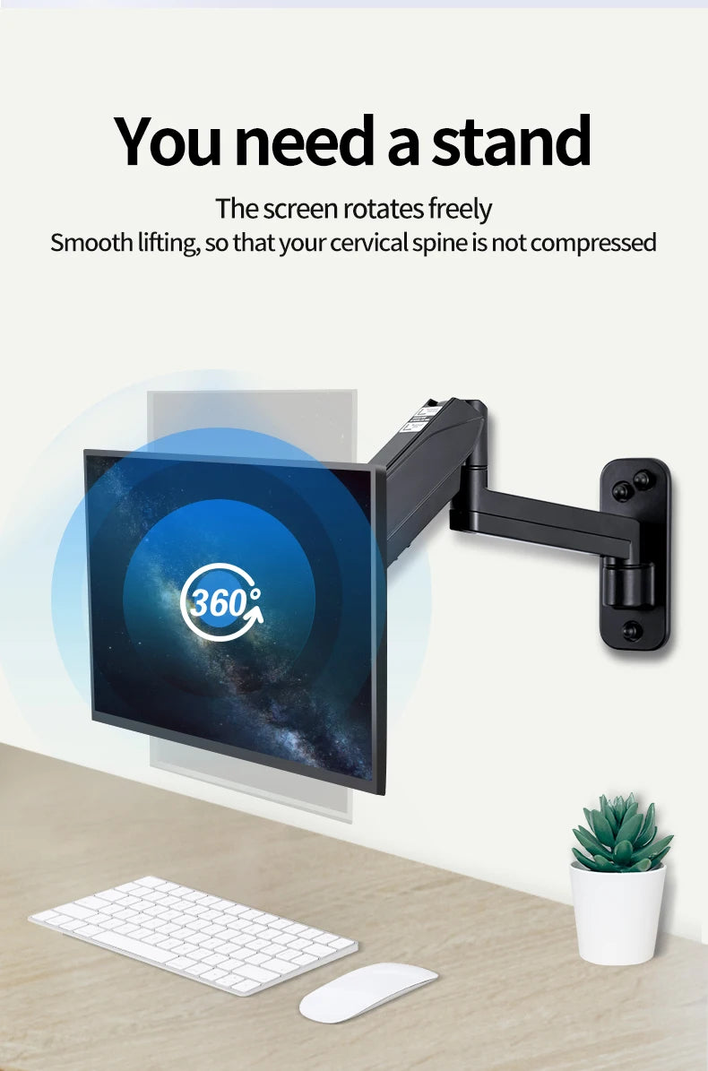 Wall Mount Swivel Tilt Rotation Full Motion Adjustable Articulating for Most 24-45" LED, LCD Monitor Wall Mount VESA 100x100mm