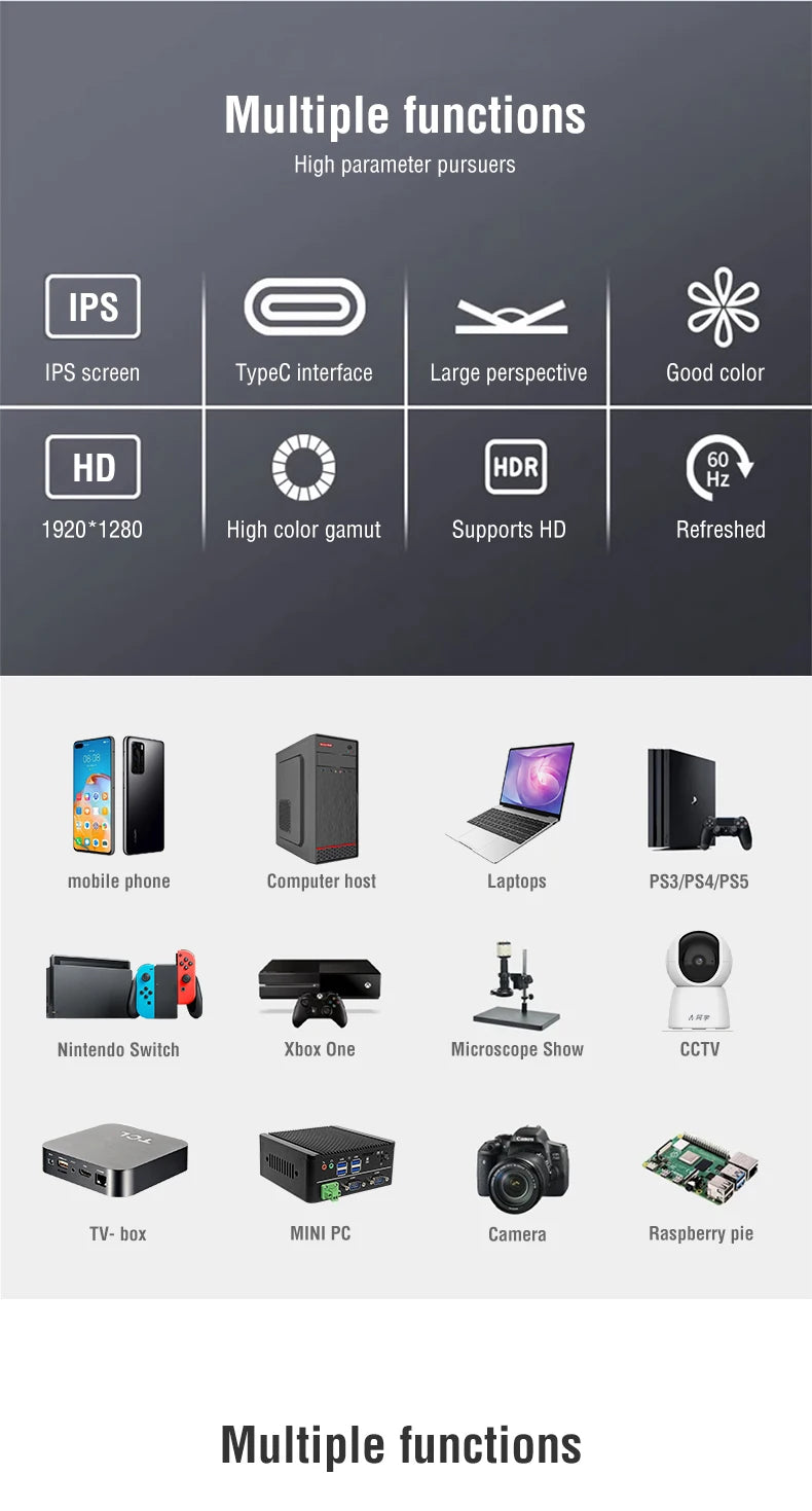 Anmite 10.5-Inch Portable Monitor 1280P HDR 15:10 Low Blue Light For XBox PS4 / 5 Switch Cell Phone PC Loptop Extension